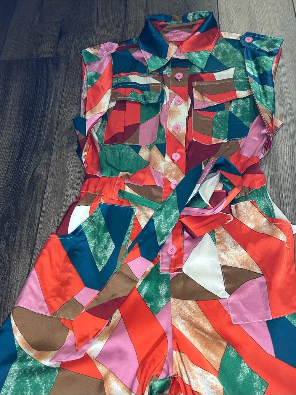 Colorful Abstract Print Wide Leg Jumpsuit Belted Resort Vacation M - Picture 5 of 16